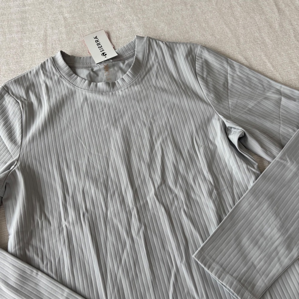 Rhone Modern Ribbed Long Sleeve Grey Mist Performance Top Women L‎ 200158-077-L